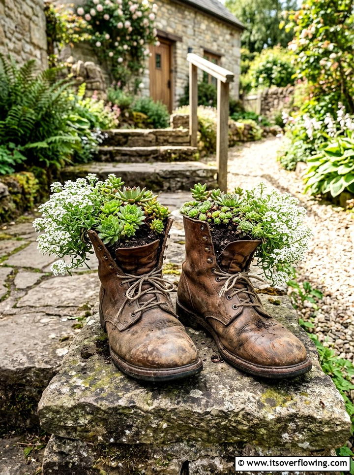 Leather Work Boot - 25 reusing old things ideas for garden planters
