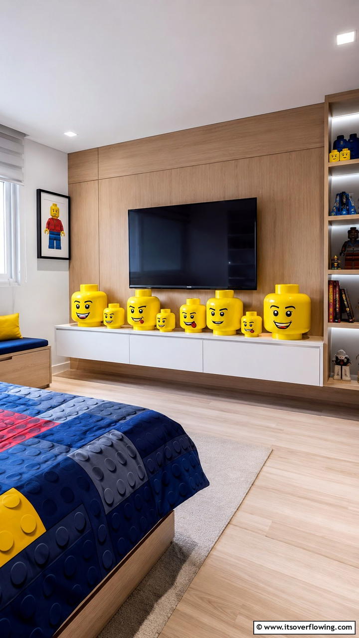 Lego Head Storage Bins - 25 Creative Lego Bedroom Ideas for Kids and Adults