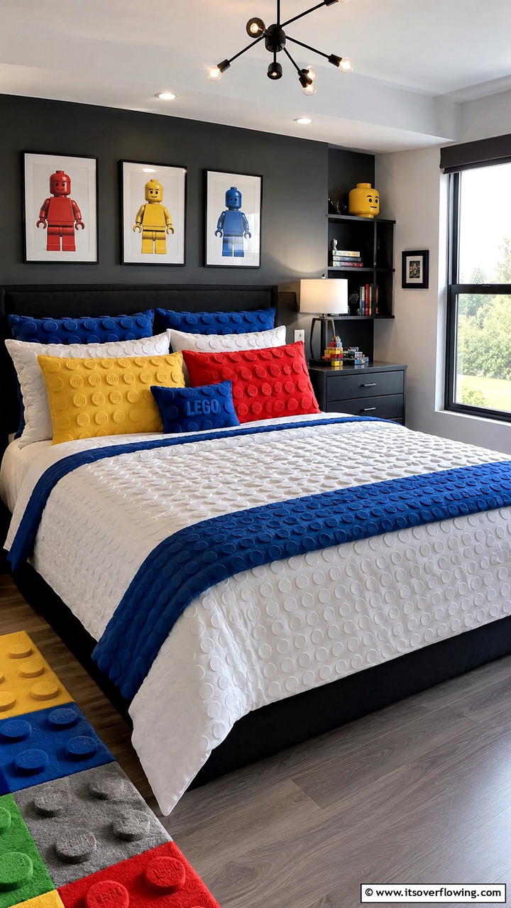 Lego Themed Bedding and Pillows - 25 Creative Lego Bedroom Ideas for Kids and Adults