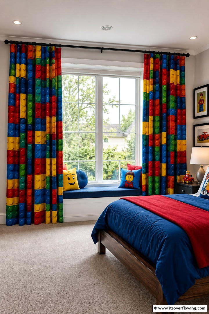 Lego Themed Curtains - 25 Creative Lego Bedroom Ideas for Kids and Adults