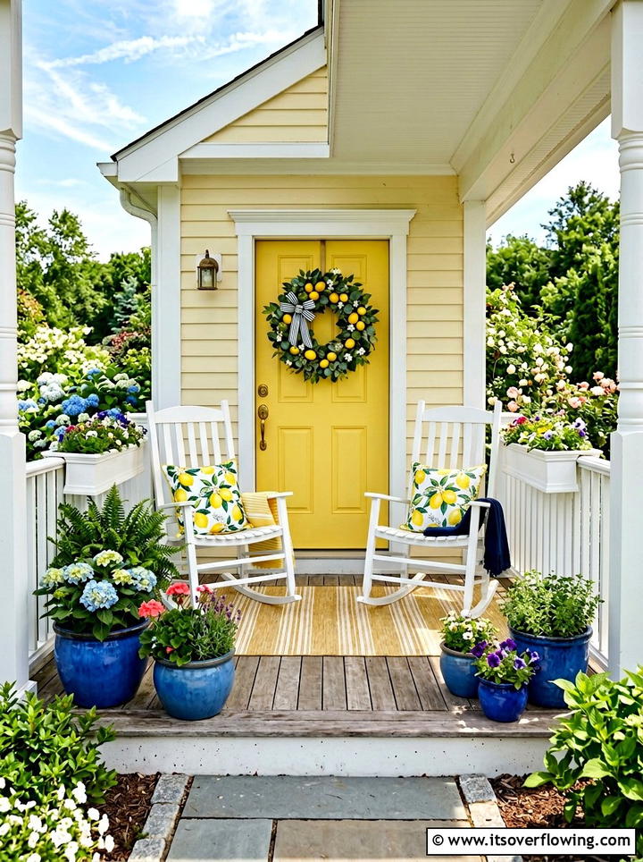Lemon wreath summer porch - 25 front porch decor ideas with wreaths