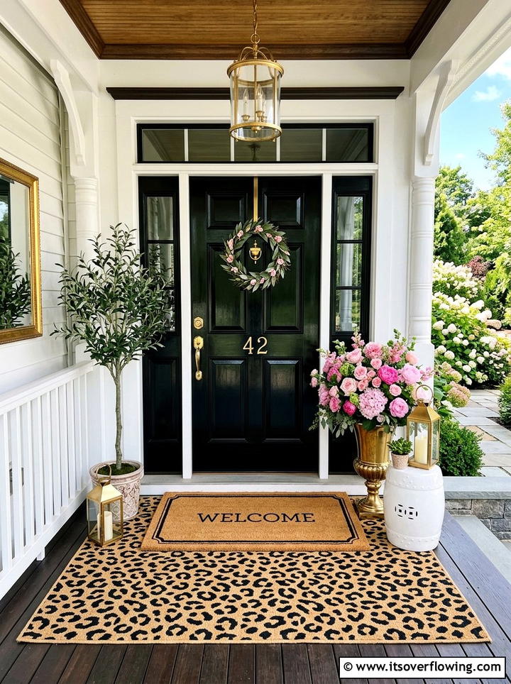 Leopard Print Rug Underlay - 25 front porch ideas with layered doormats