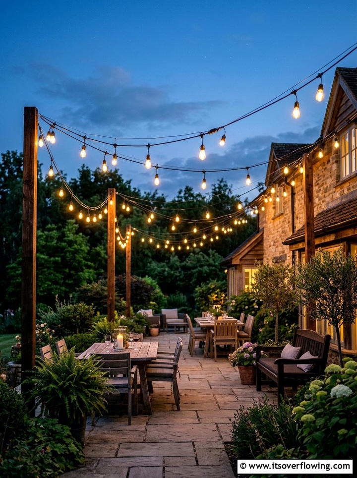Lighting String Installation - 25 garden ideas with weekend projects