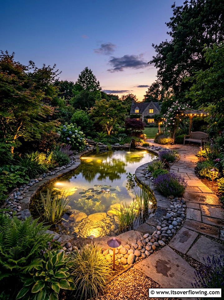 Lighting Water Feature - 25 creative garden ideas with mini ponds