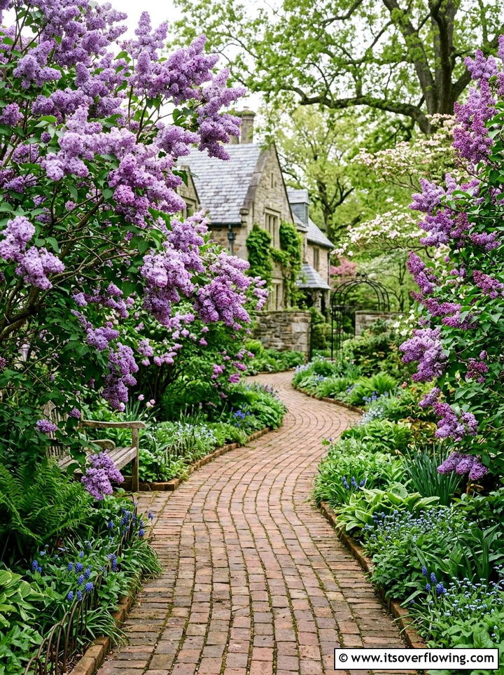 Lilac Garden Path - 25 garden design ideas with low maintenance shrubs