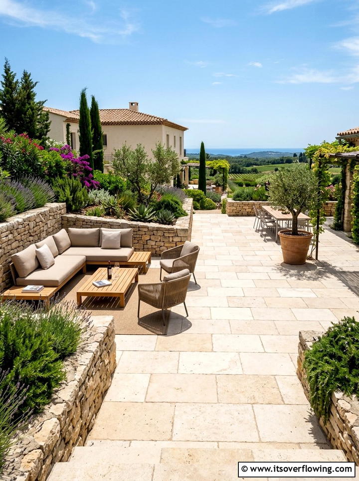 Limestone Paving Terrace - 25 garden ideas for mediterranean style