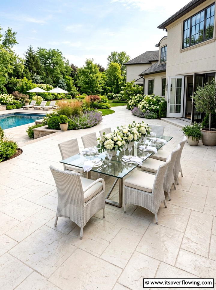 Limestone Stamped Backyard - 25 backyard ideas with stamped concrete