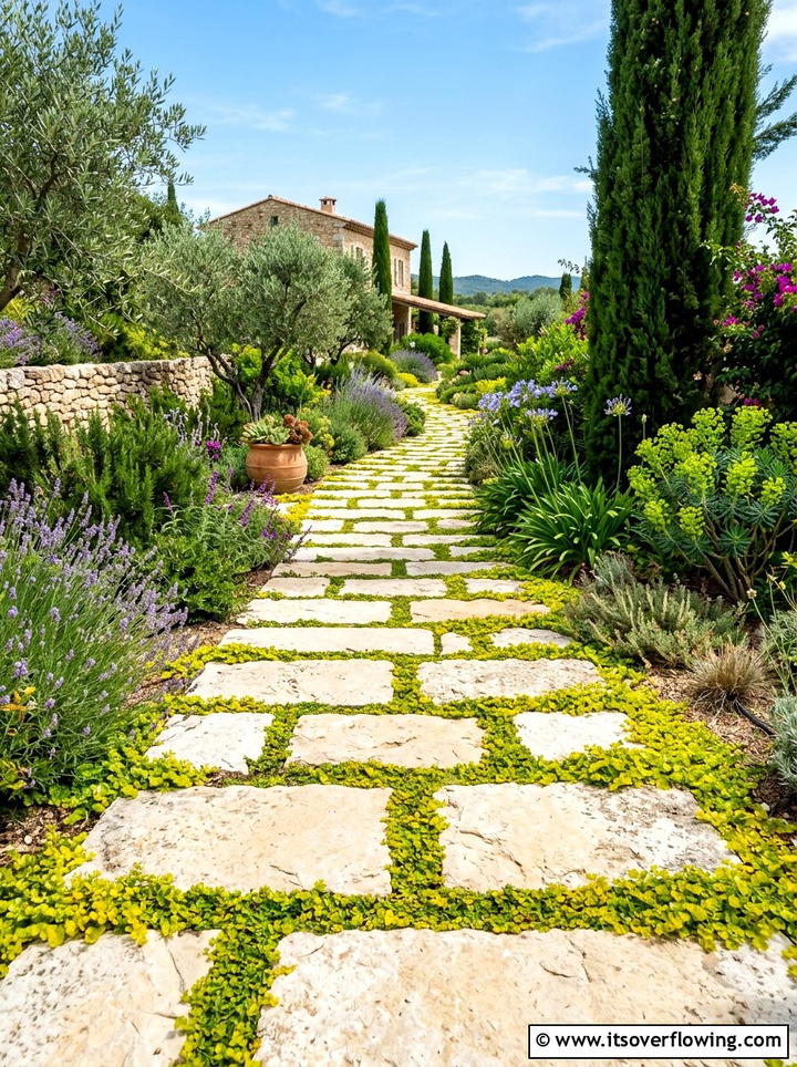 Limestone Walkway With Ground Cover - 25 small garden ideas with stepping stones