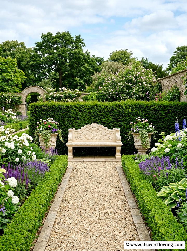 Limestone bench garden - 25 backyard ideas with stone seating