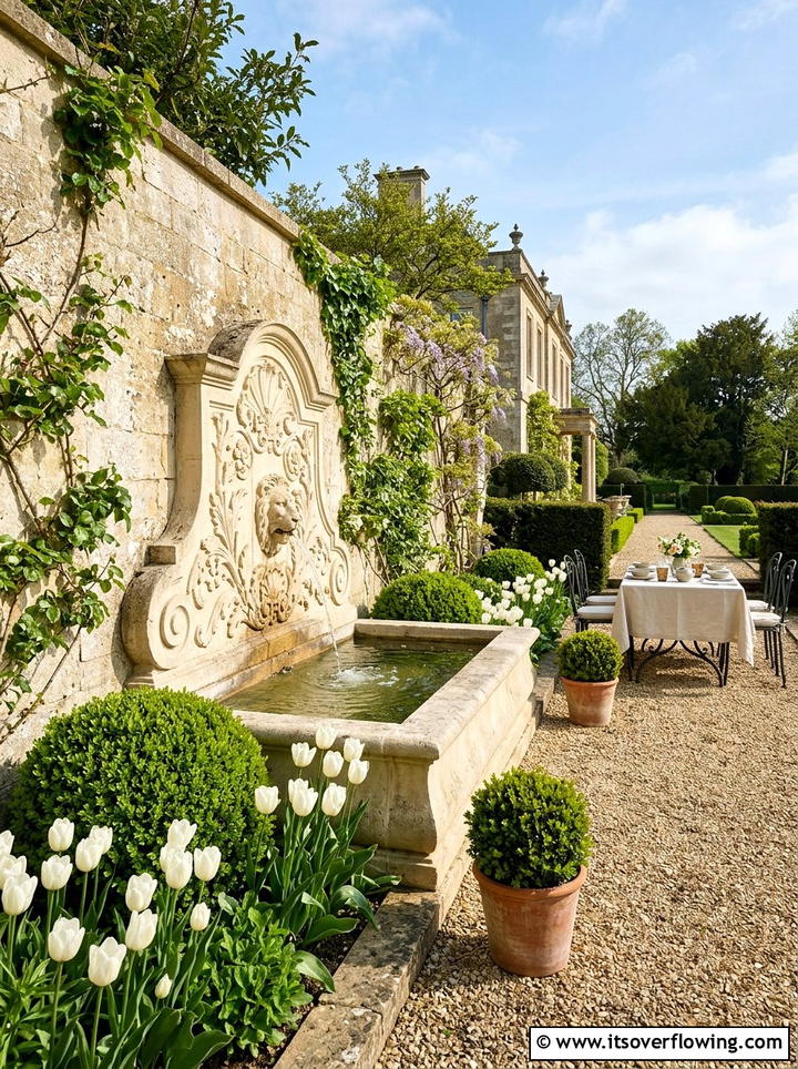 Limestone wall fountain - 25 creative garden ideas with fountain wall