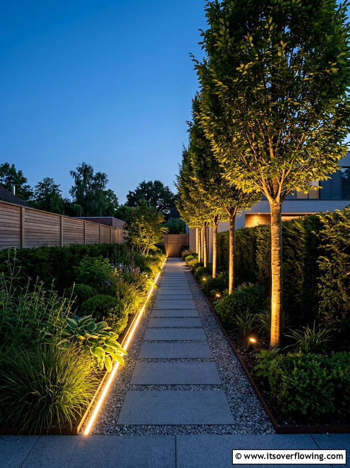 Linear Lighting Plan - 25 creative garden ideas for narrow spaces