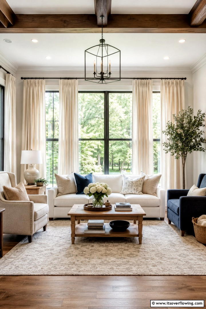 Linen Curtain Panels - 50 Living Room Fall Decor Ideas for Cozy Autumn Updates