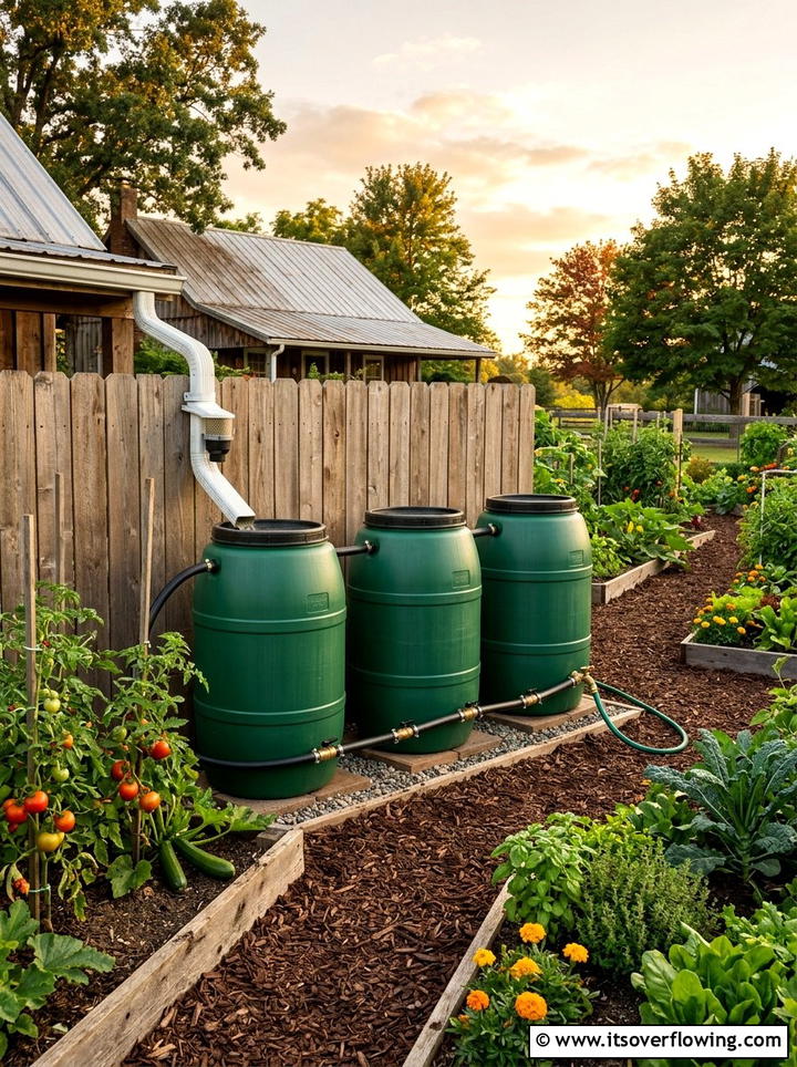 Linked Rain Barrel System - 25 backyard ideas with rain barrel setup