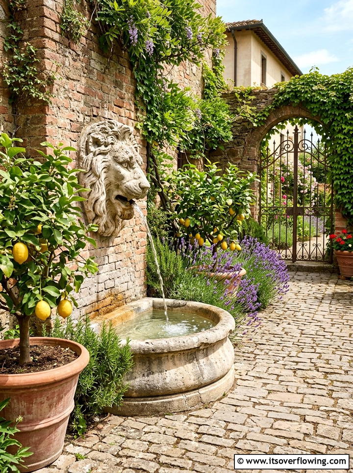 Lion head wall fountain - 25 creative garden ideas with fountain wall