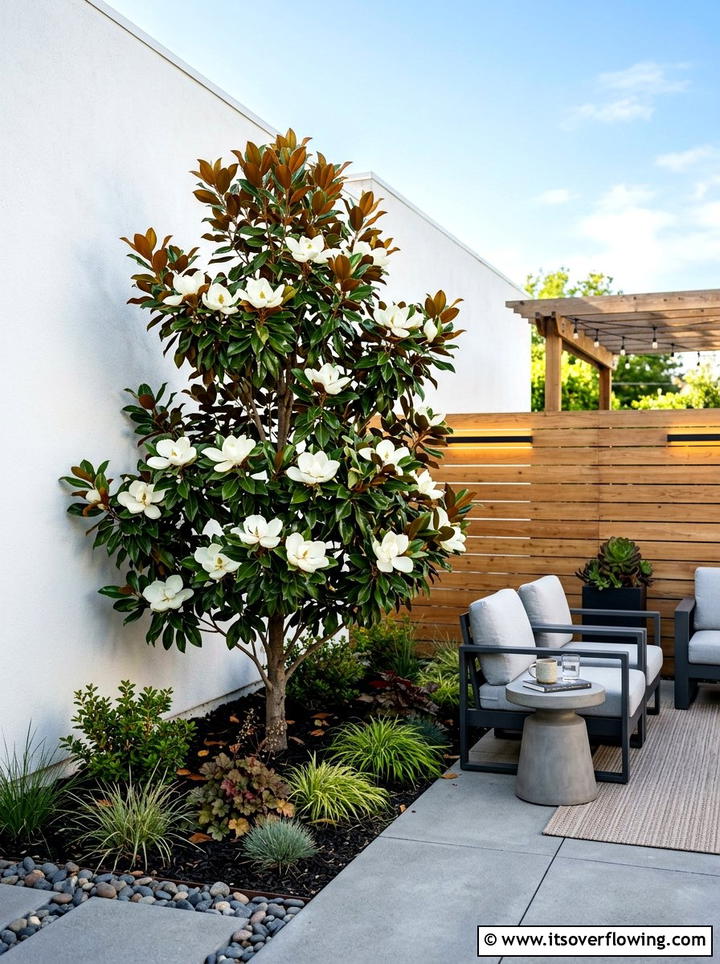 Little Gem Magnolia - 25 small garden ideas with dwarf trees