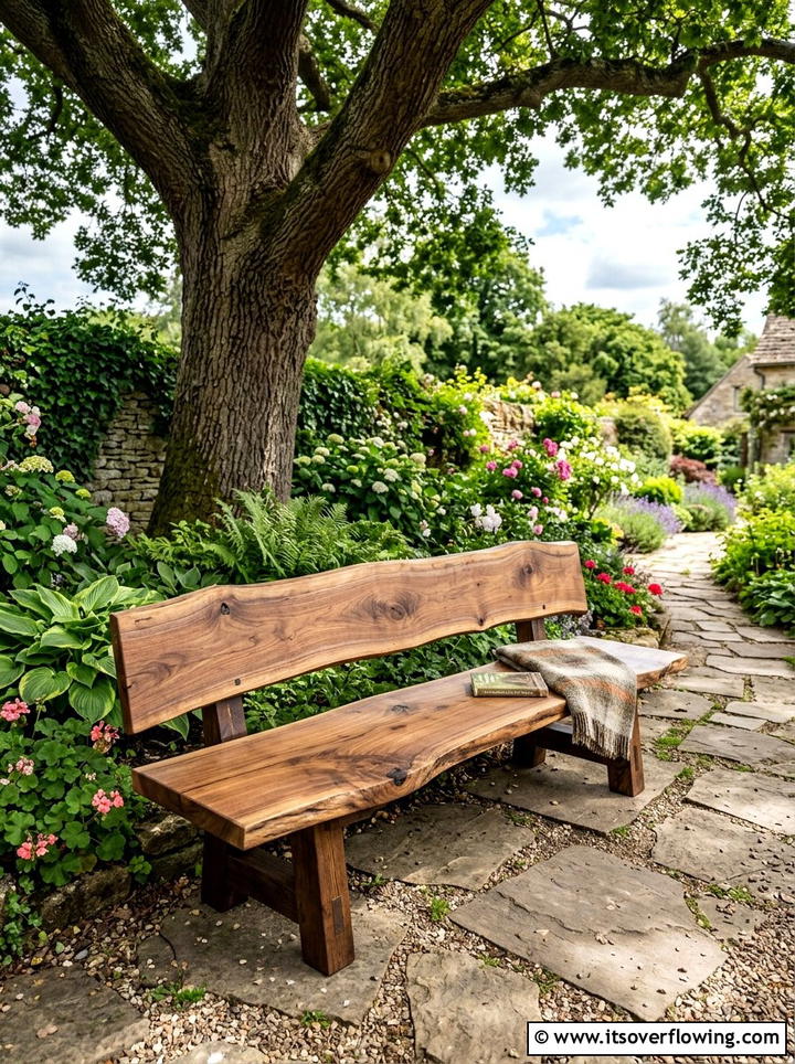 Live Edge Garden Bench - 25 garden decor ideas with wood art