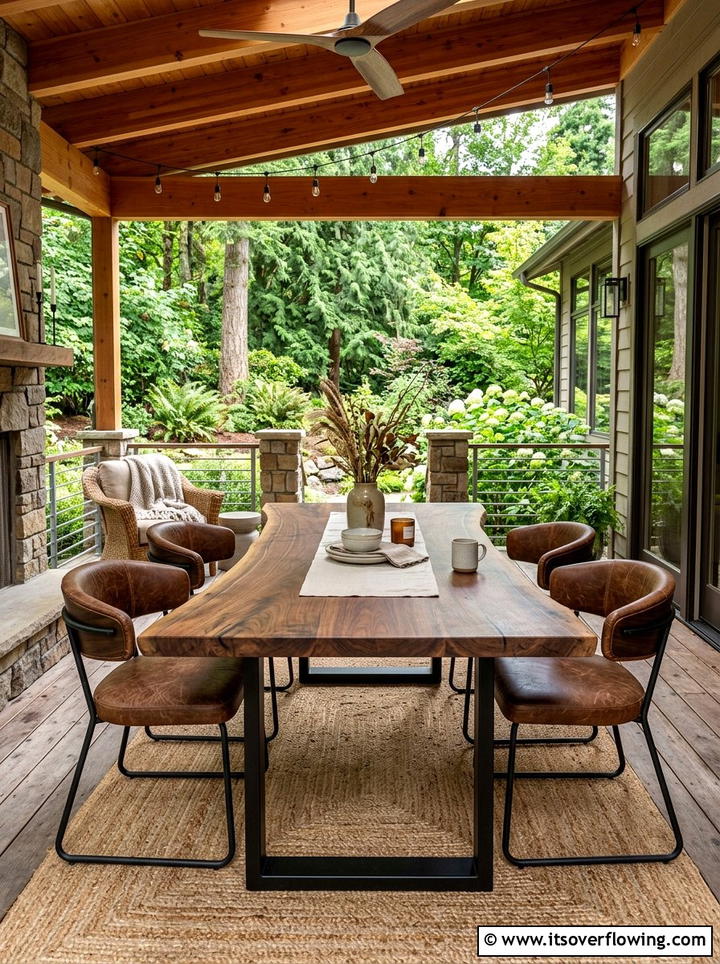 Live edge table - 25 front porch decor ideas with natural wood