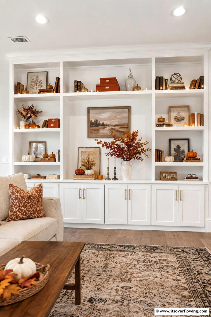 Living Room Built In Seasonal Styling - 50 Fall Decor Ideas for A Cozy Seasonal Refresh at Home