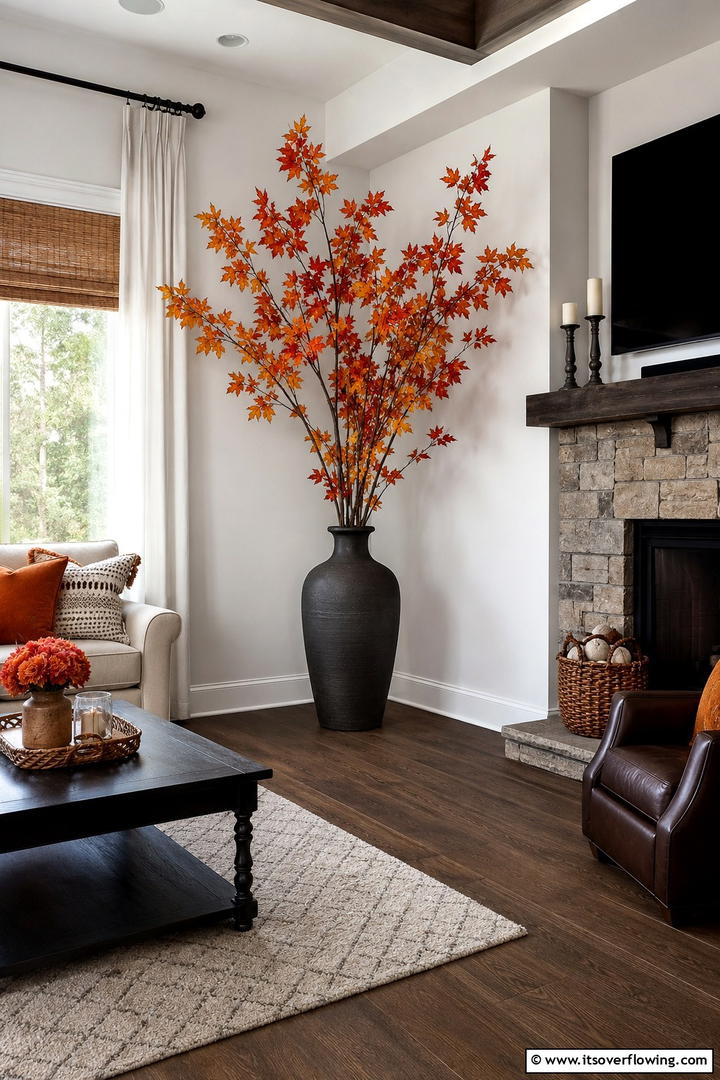 Living Room Corner Floor Vase - 50 Fall Leaves Decor Ideas to Brighten Autumn Rooms