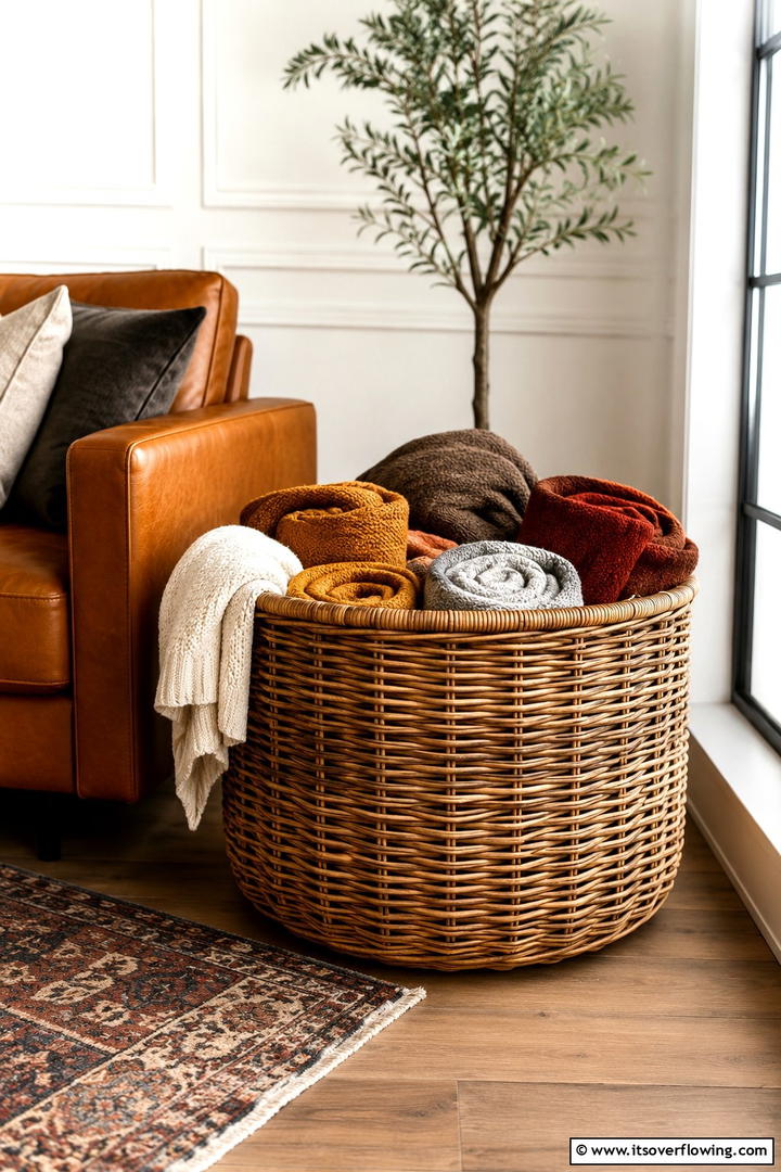 Living Room Floor Basket - 50 Minimalist Fall Decor Ideas to Upgrade Spaces Now