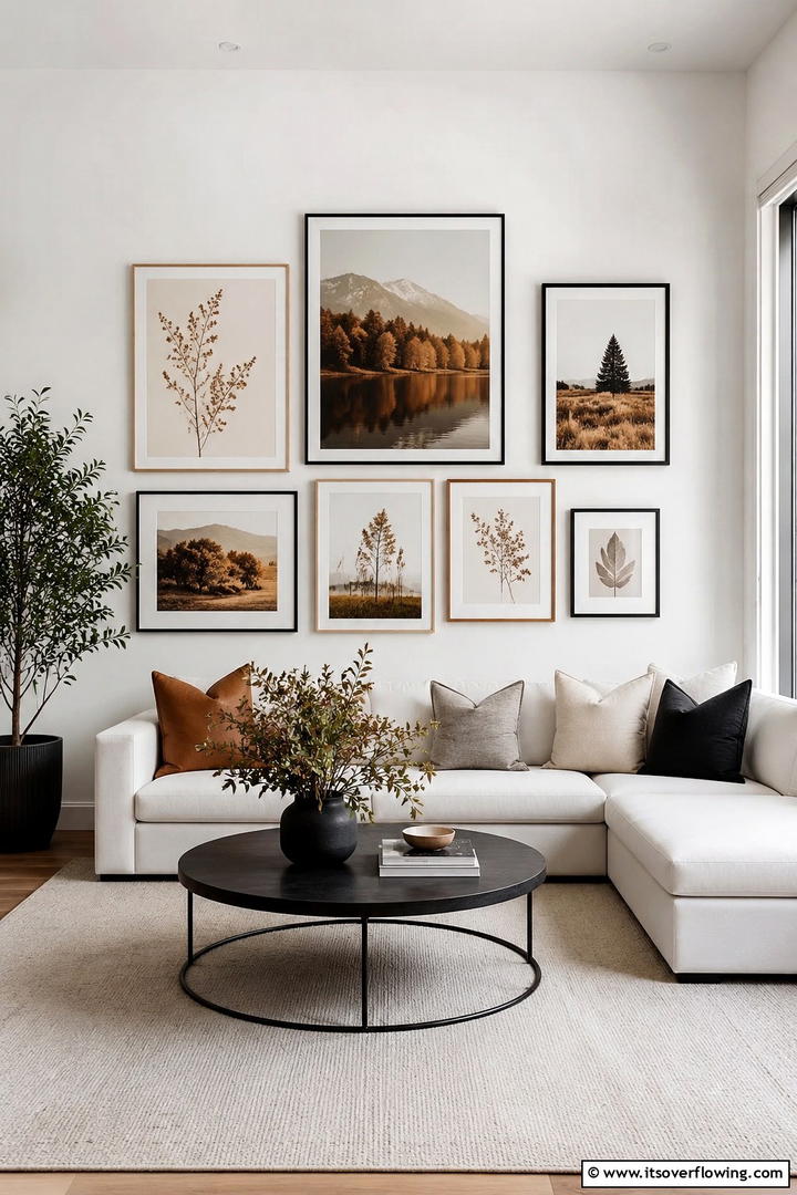 Living Room Gallery Wall - 50 Minimalist Fall Decor Ideas to Upgrade Spaces Now