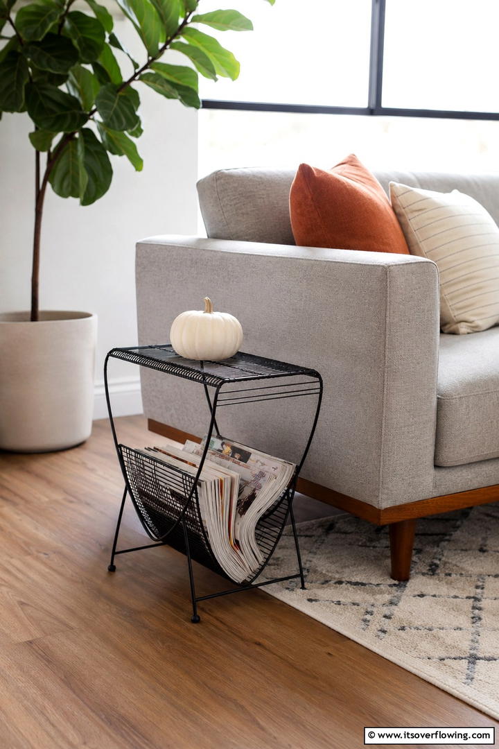Living Room Magazine Basket - 50 Minimalist Fall Decor Ideas to Upgrade Spaces Now