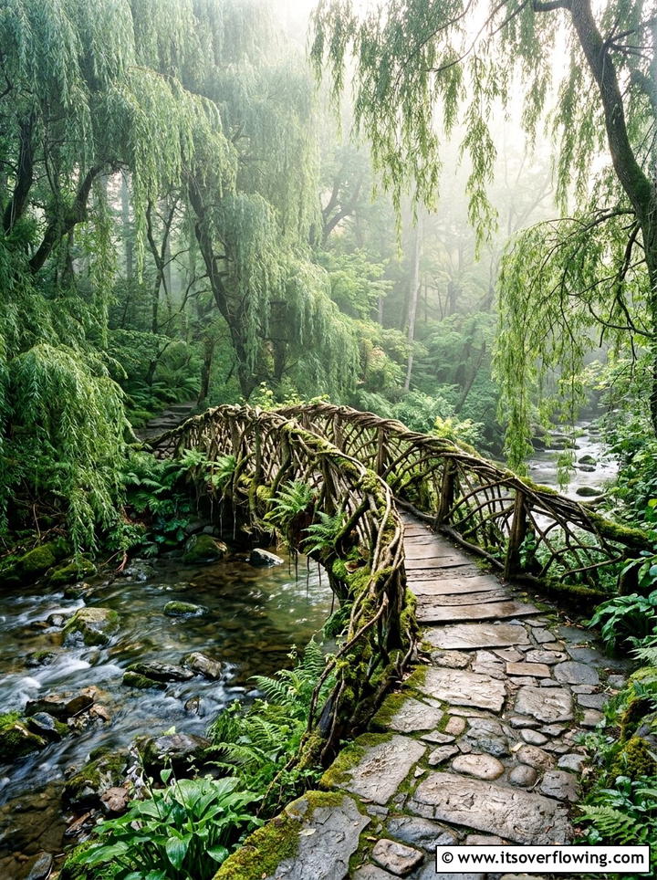 Living bridge pathway over stream - 25 creative garden ideas with secret pathways
