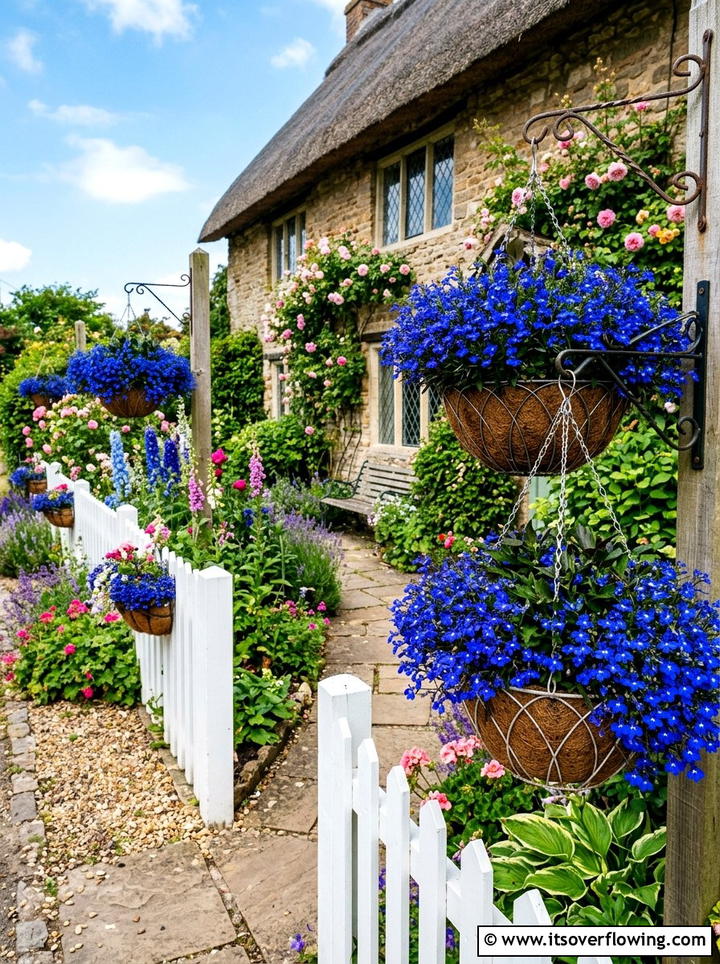 Lobelia hanging baskets blue garden - 25 cheap garden ideas with hanging baskets