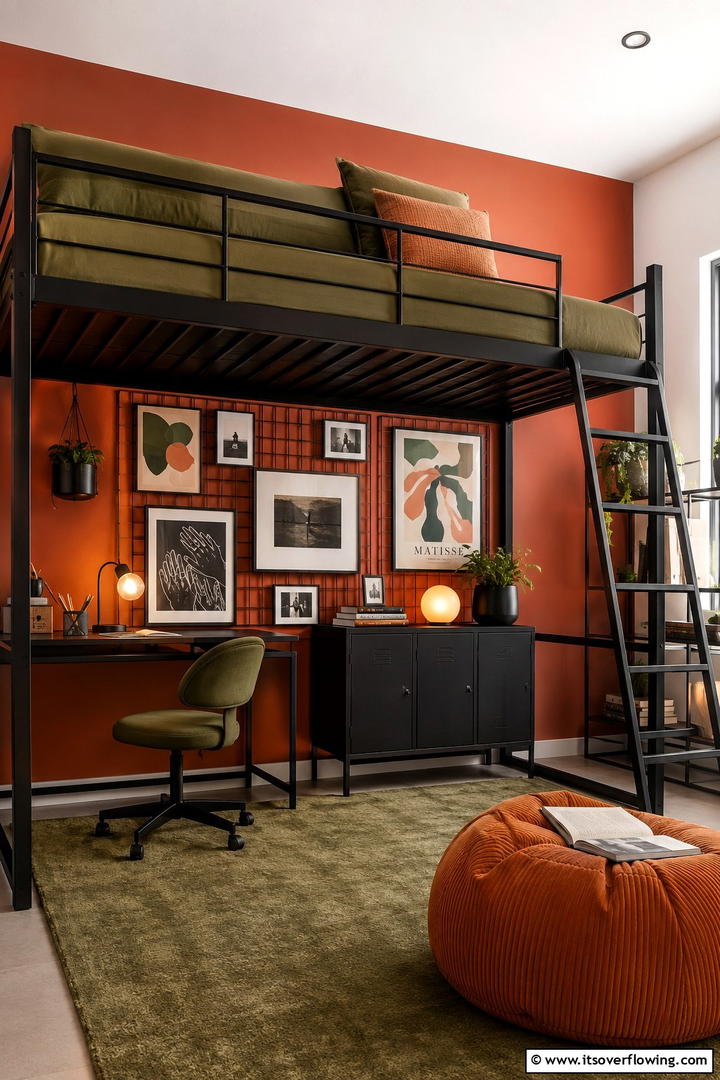 Loft Bed with Artistic Display - 30 Space-Saving Loft Bed Ideas for Modern Bedrooms