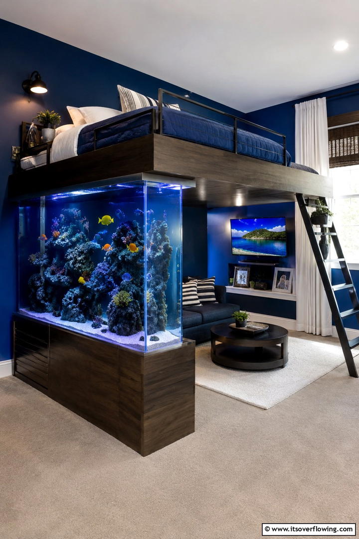 Loft Bed with Integrated Aquarium - 30 Space-Saving Loft Bed Ideas for Modern Bedrooms