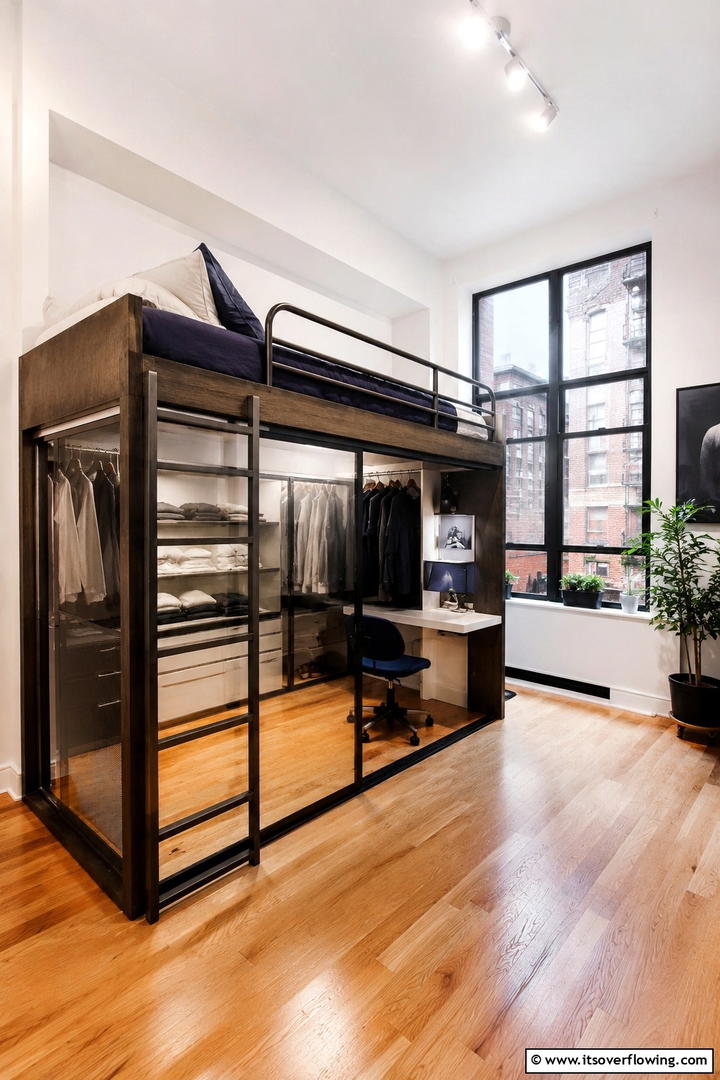 Loft Bed with Integrated Closet - 30 Space-Saving Loft Bed Ideas for Modern Bedrooms