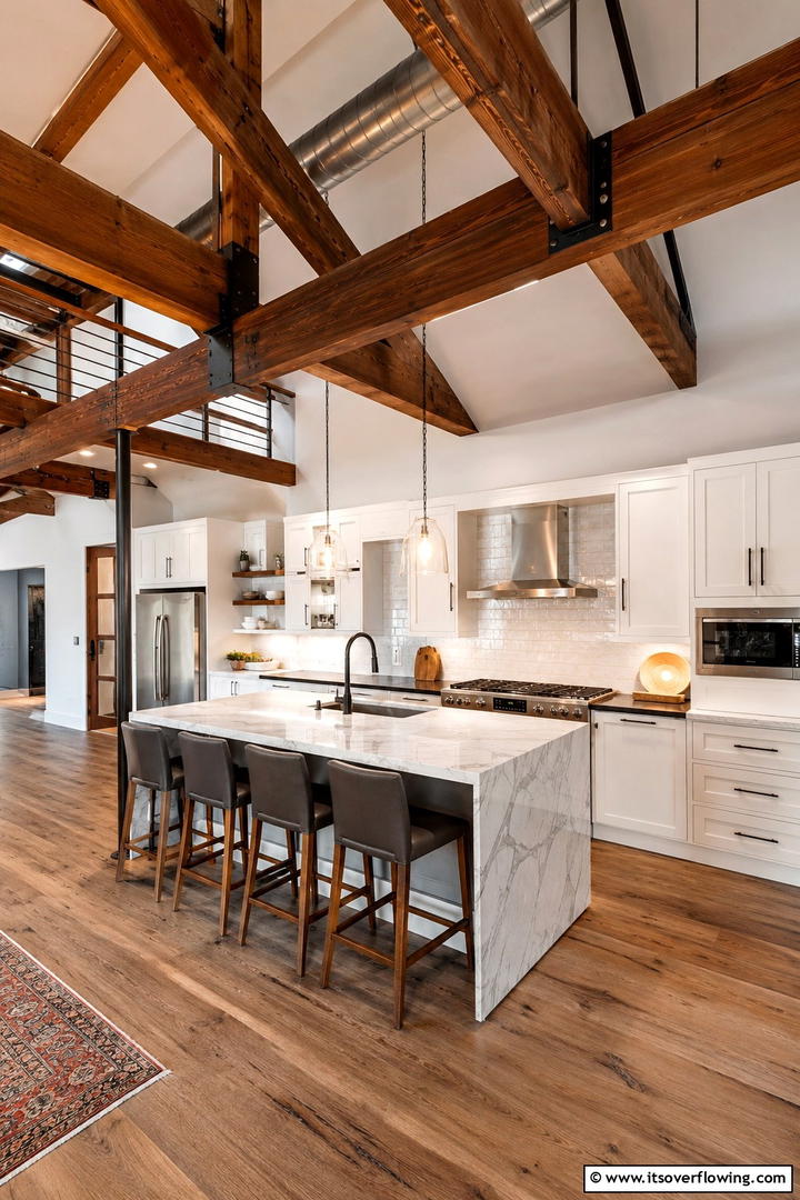 Loft Style Kitchen Transformation - 30 Vaulted Ceiling Ideas with Beams for Dramatic Room Designs