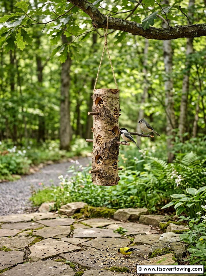 Log Bird Feeder - 25 recycled garden ideas for patio decor