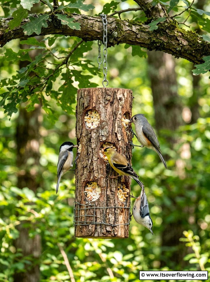 Log Bird Feeder - 25 garden decor ideas diy