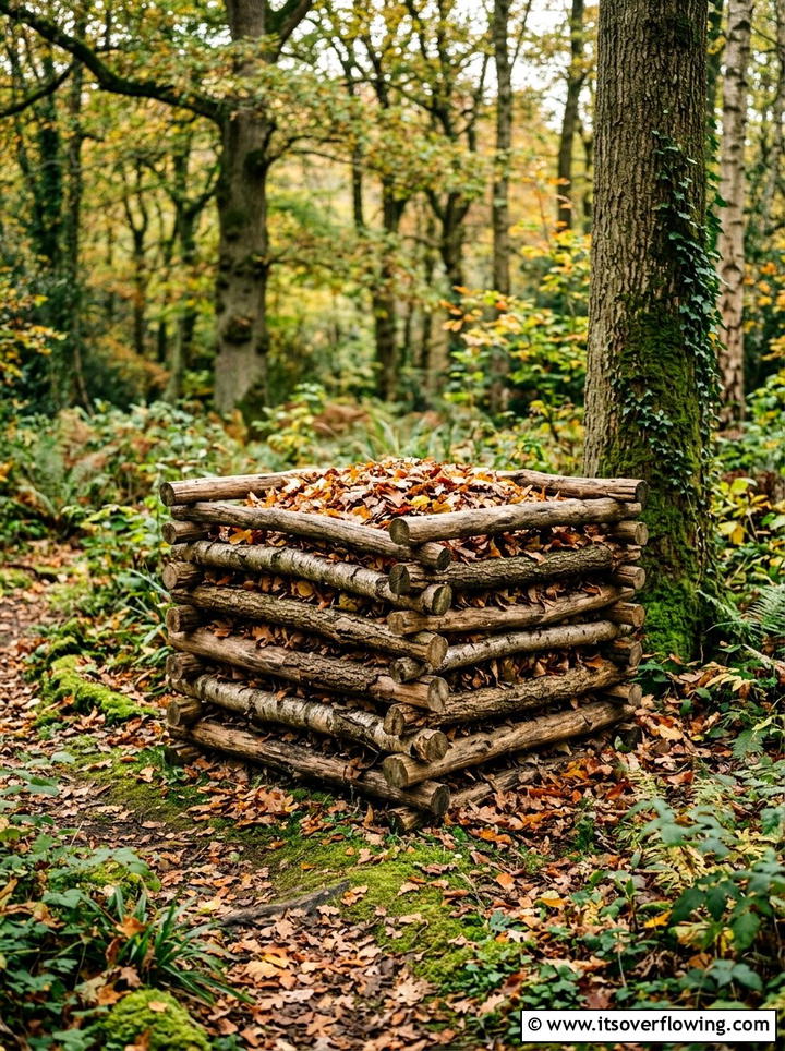 Log Cabin Leaf Bin - 25 recycled garden ideas with leaf mold bins
