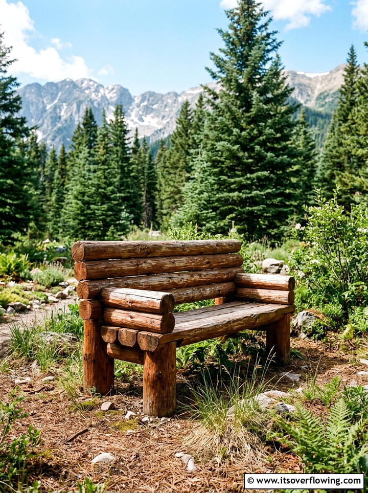 Log Cabin Style Garden Bench - 25 upcycled garden ideas with garden benches