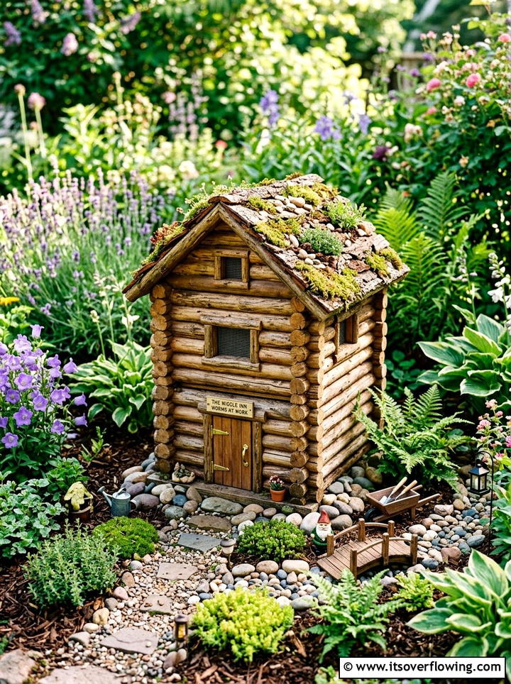 Log Cabin Style Worm Bin - 25 recycled garden ideas with worm bins