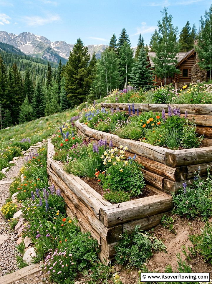 Log Retaining Wall - 25 garden ideas with low cost materials