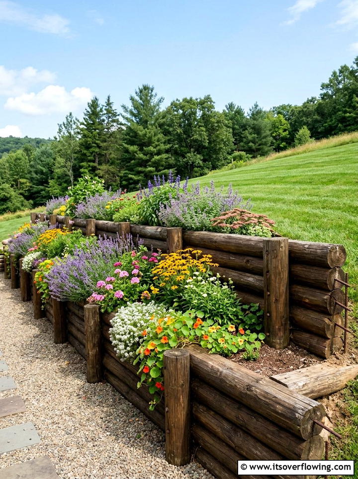 Log Retaining Wall - 25 backyard ideas with log edging