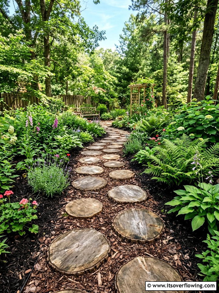 Log Slice Garden Path - 25 upcycled garden ideas for backyards