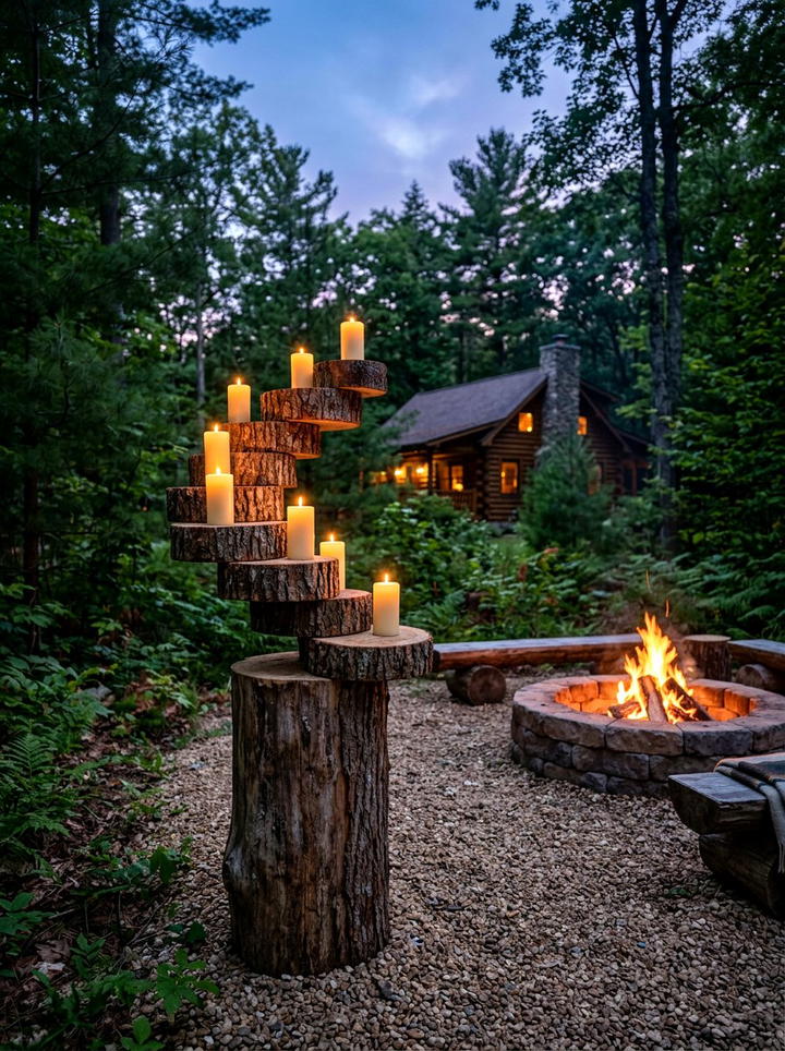 Log Slice Pillar Stand - 25 backyard decorating ideas with candle holders