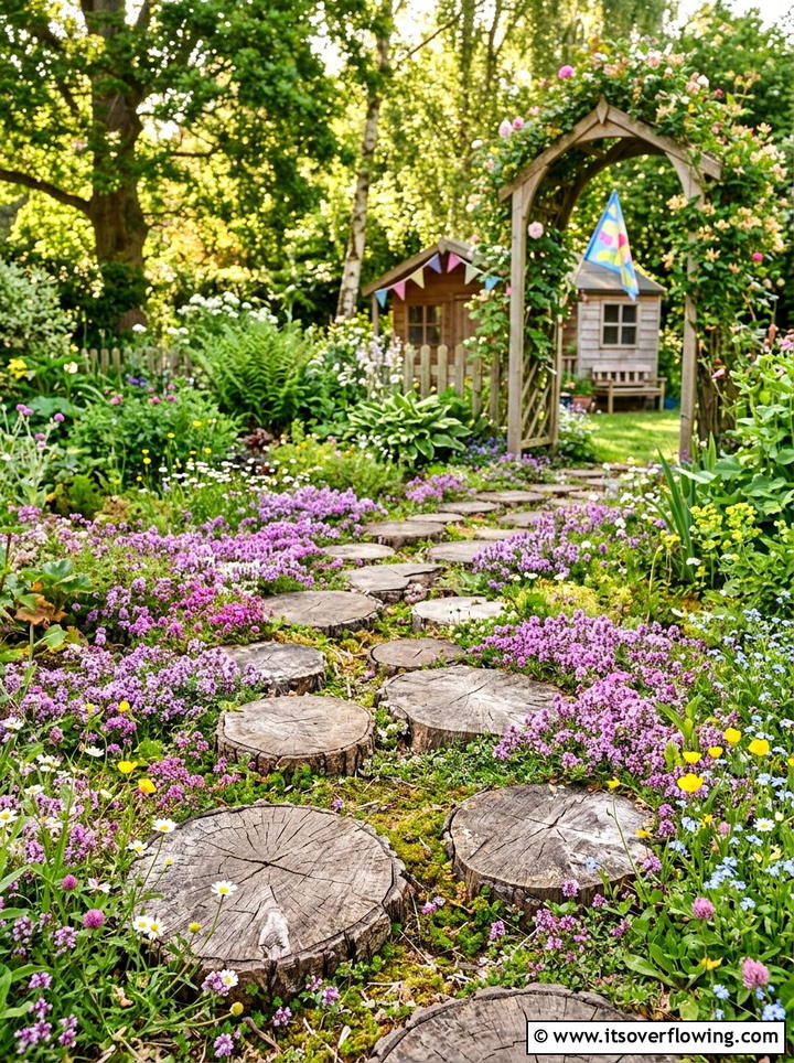 Log Slice Stepping Stones - 25 garden ideas with pathways