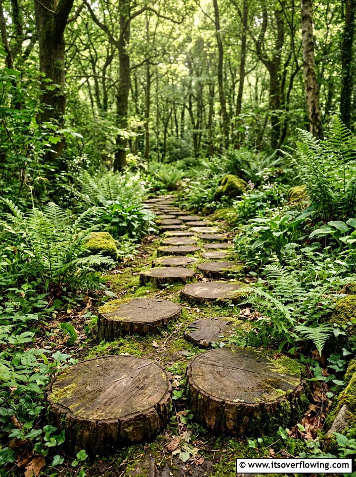 Log Slice Stepping Stones - 25 garden ideas with sustainable materials