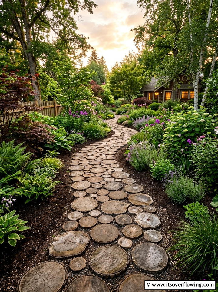 Log Slice Walkway - 25 cheap garden ideas with pathways