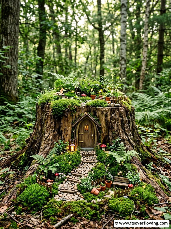 Log Stump Fairy Garden - 25 upcycled garden ideas for shaded spaces
