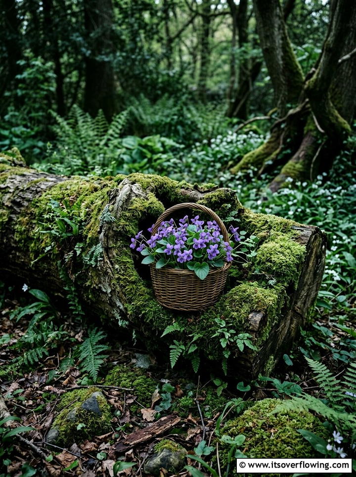 Log and Basket Garden - 25 recycled garden ideas with baskets