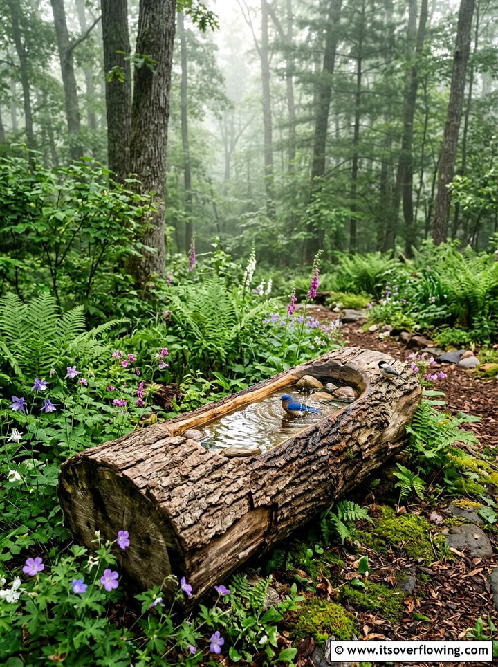 Log bird bath - 25 upcycled garden ideas with bird baths