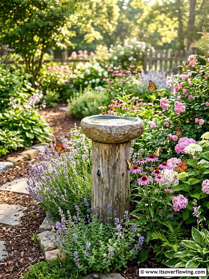 Log bird bath - 25 recycled garden ideas with logs