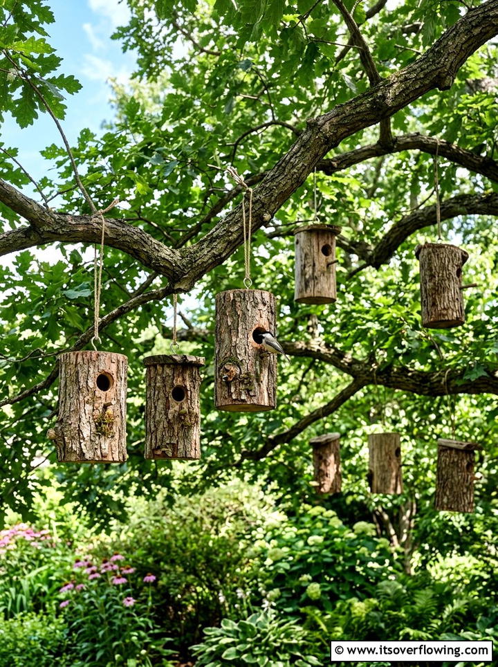 Log bird house - 25 recycled garden ideas with logs