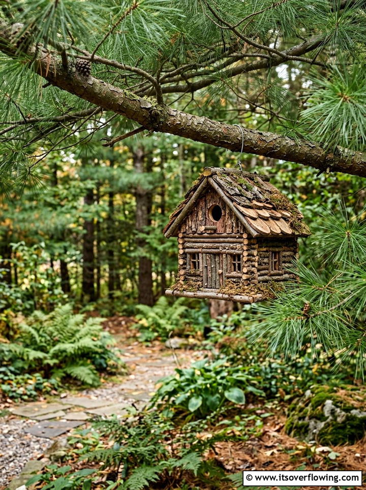 Log cabin style birdhouse - 25 garden decor ideas with birdhouses